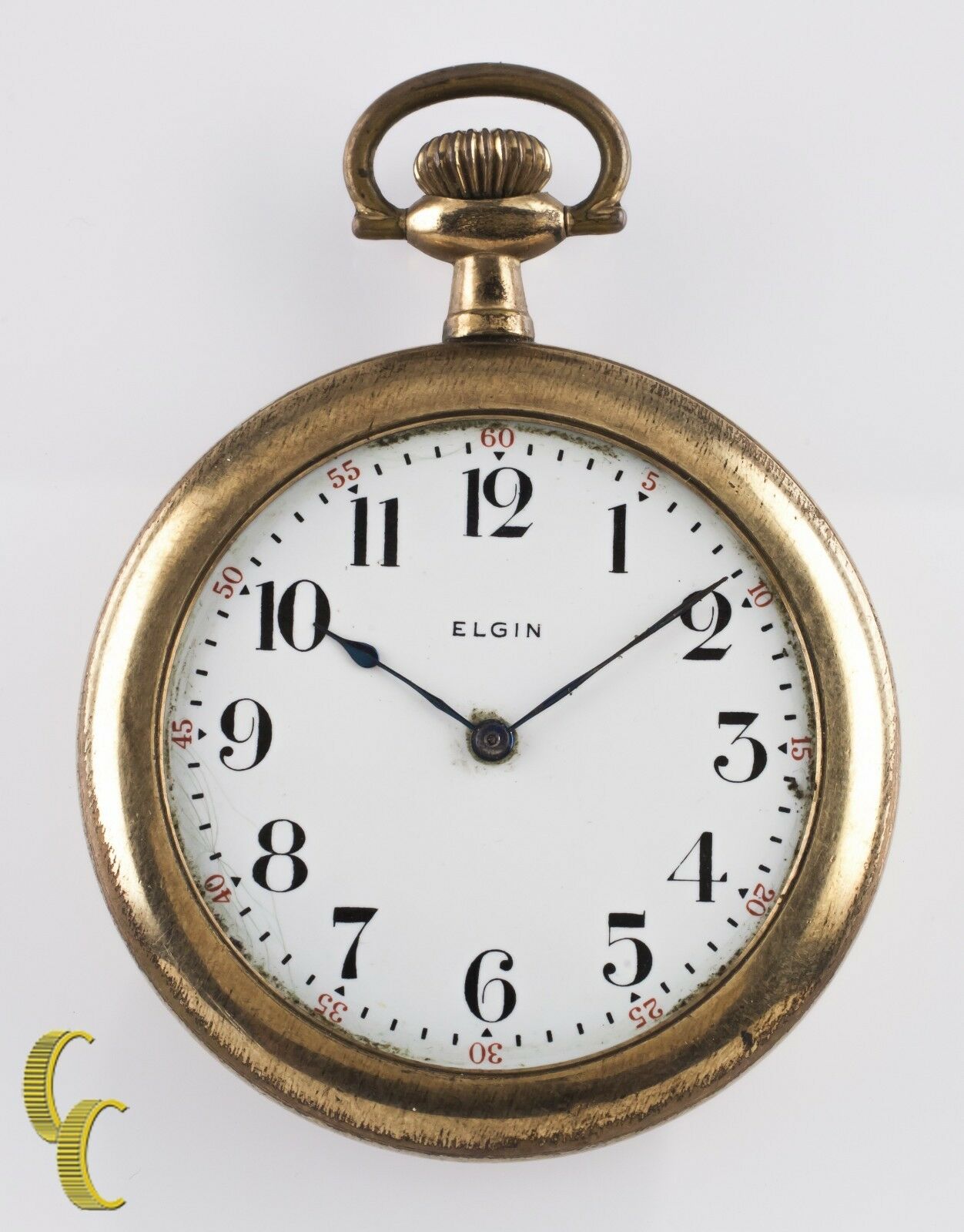 Yellow Gold Filled Elgin Open Face Pocket Watch 7 Jewel Size 6
