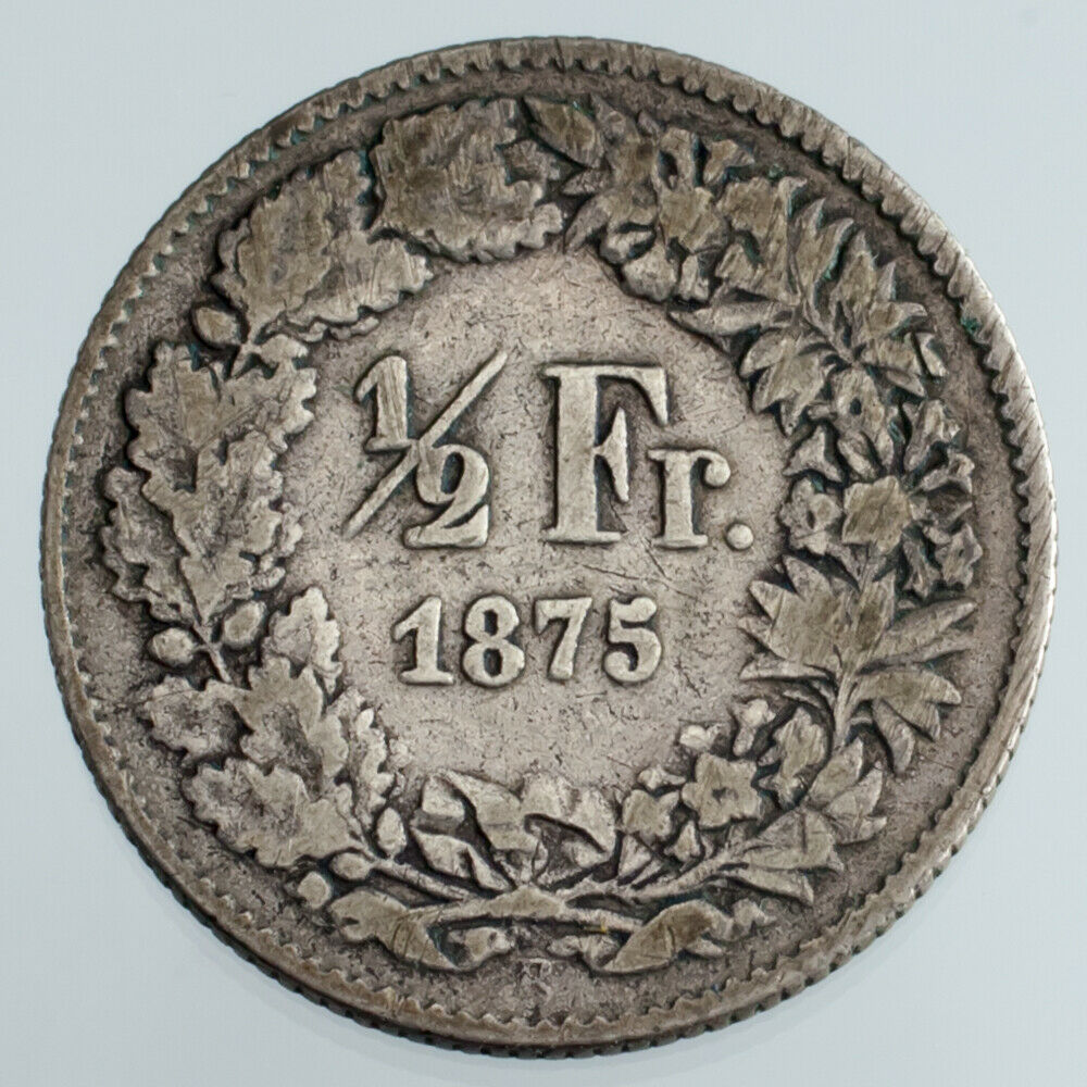 1875-B Swiss 1/2 Franc VF Condition KM #23