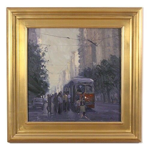 "6:00 STOP" BY JOHN COSBY OIL ON CANVAS SIGNED LOWER RIGHT 24" x 24"