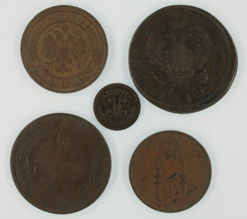 1812-1892 Russia Empire 5-Coin Set // Tsar Alexander I/II/III & Nicholas I/II