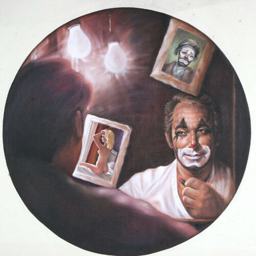 Untitled (Clown Applying Makeup) By Anthony Sidoni Oil on Canvas 24"x24"