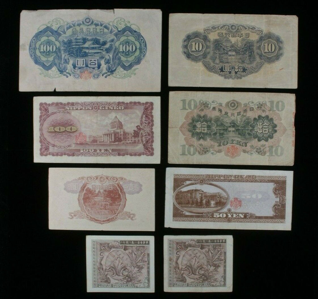 1930-1953 Japan 8-Notes Currency Set // Imperial, Allied Military and Modern Yen