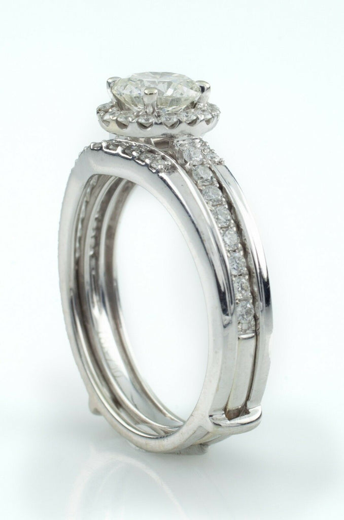 18k White Gold Diamond Engagement Ring w/ Wedding Enhancer Guard .75 ct Center