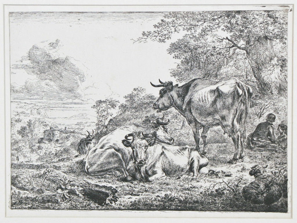 "Three Resting Cows" By Nicholaes Berchem Etching on Paper 7"x9 1/2"