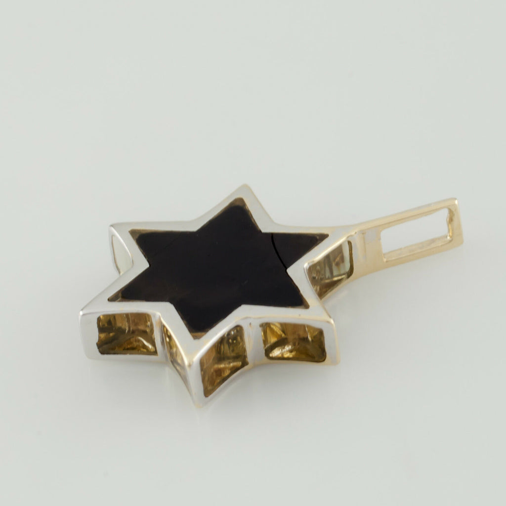 Gorgeous 14k White and Gold Star of David Pendant w/ crystal "K" Enamel