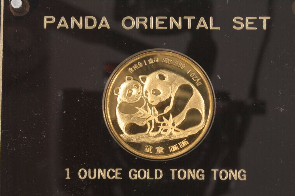 1987 Panda Oriental Set 1 Oz. Gold Tong Tong 5 Oz. Silver Hong Kong Expo