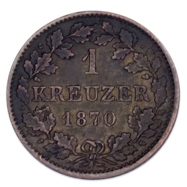 German States 2-Coin Lot, 1868 3-Pfennig 1870 1-Kreuzer