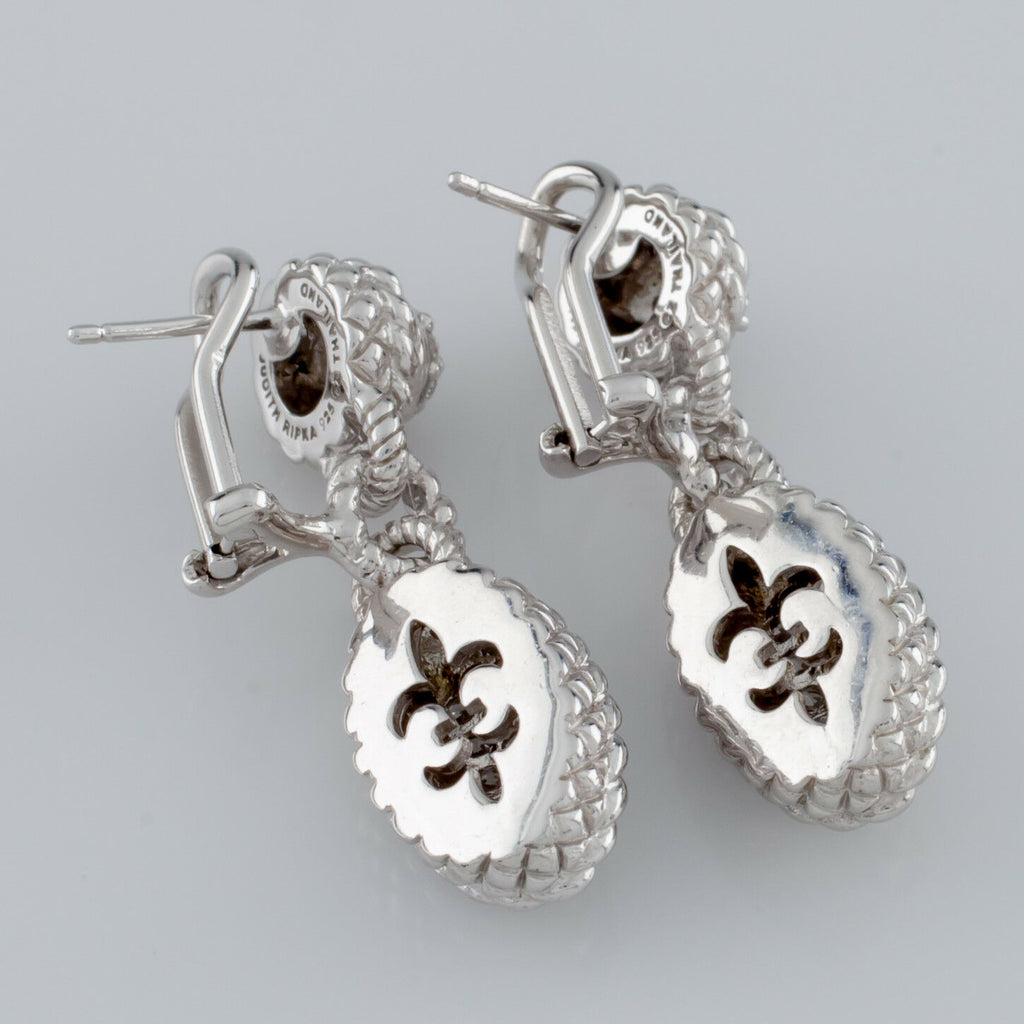 Judith Ripka Sterling Silver Drop Earrings w/ CZ Accents Omega Backs