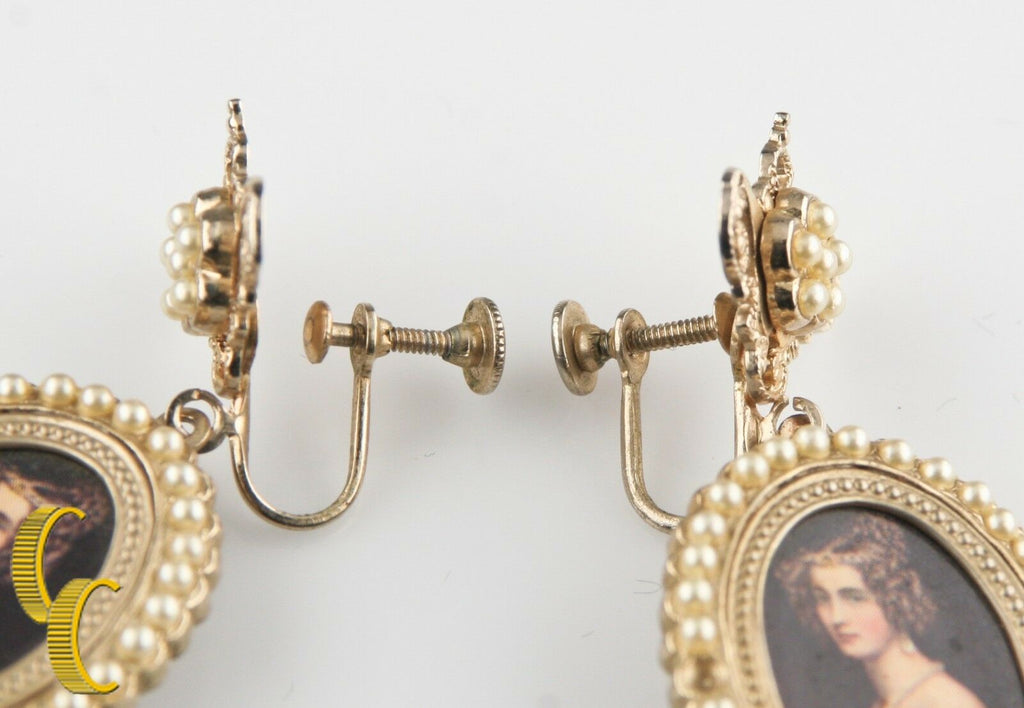 Vintage Gold Tone Screwback Non-Pierced "Photo Brooch" Earrings Great Gift!