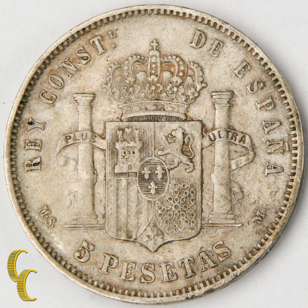 1883 (83) MS-M Spain 5 Pesetas Silver Coin in XF, KM# 688