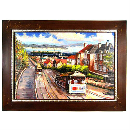 San Francisco Trolley Cars/Bay Area View Framed Print on Canvas 24"x36"