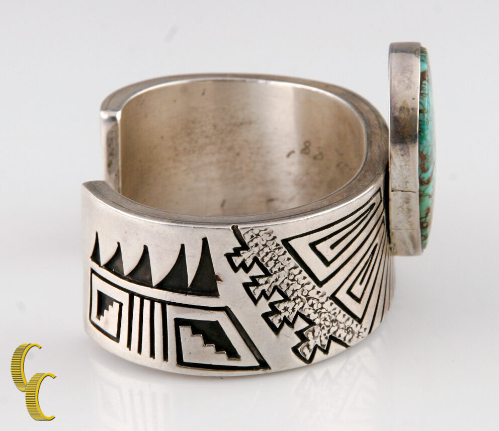 Designer Abraham Begay Native American Sterling Silver Cuff w/ Turquoise Stones
