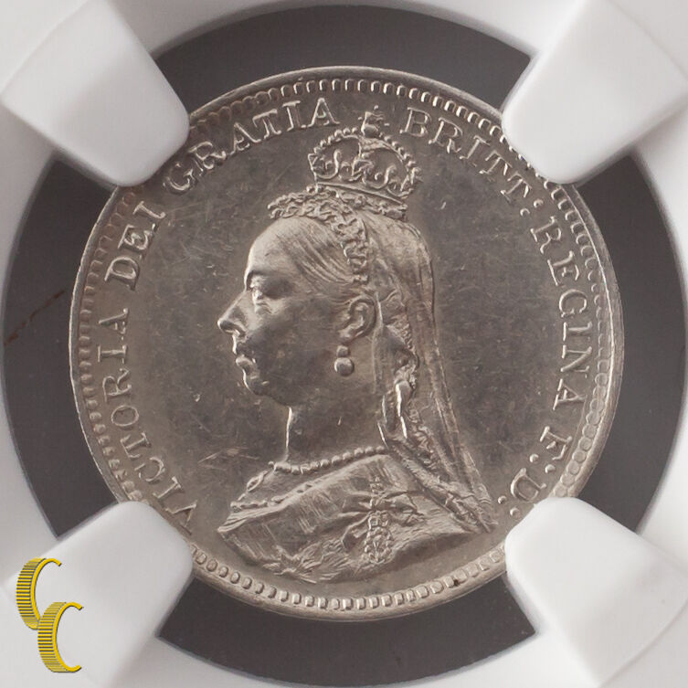 1893 CLOSE 3 Great Britain 3 pence Jubilee Head Graded AU Details By NGC KM# 758