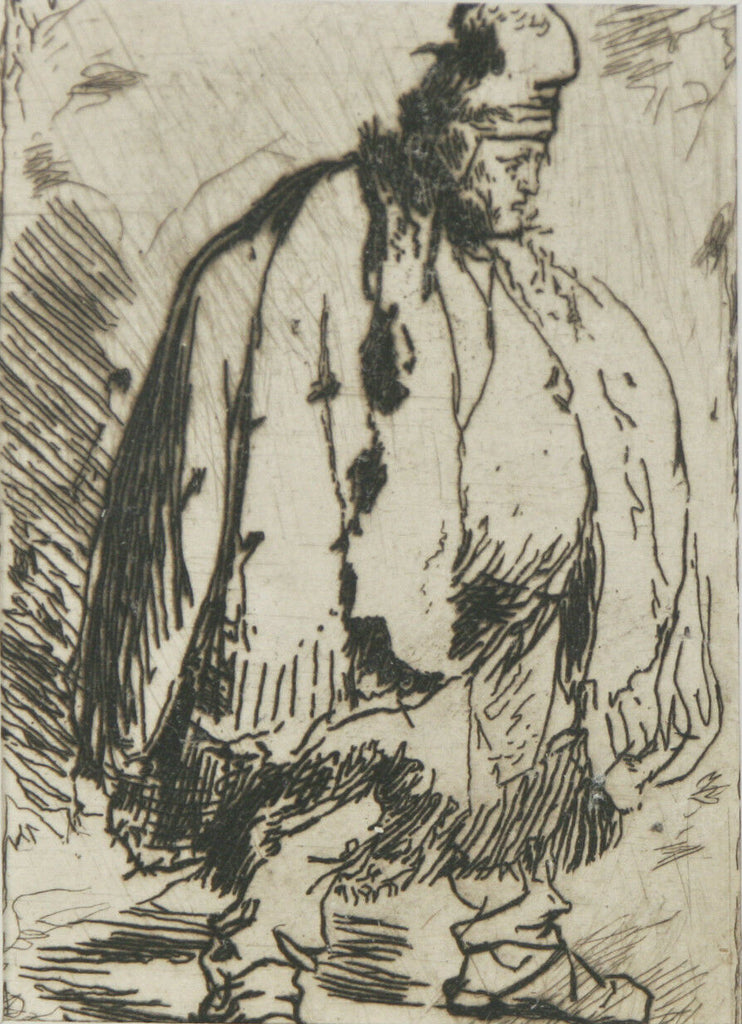 "Stout Man in a Large Cloak" Rembrandt Restrike Etching Framed 23"x19 1/2"