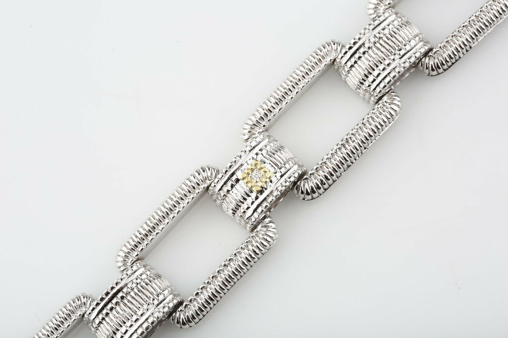 Judith Ripka Sterling Silver & 18K Yellow Gold Chain Link Diamond Bracelet
