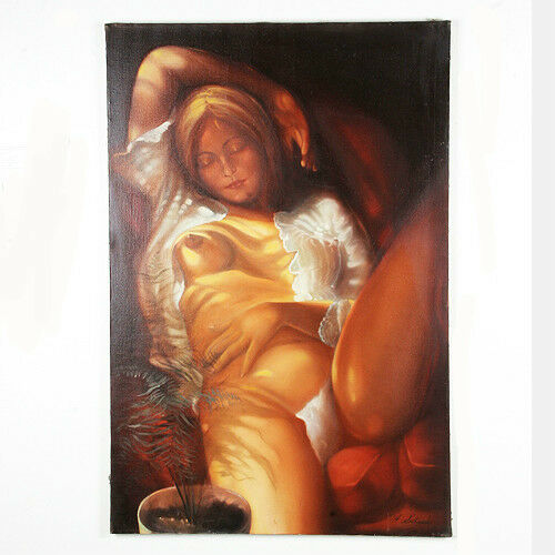 Untitled (Nude Woman Napping) By Anthony Sidoni Signed Oil on Canvas 36"x24"