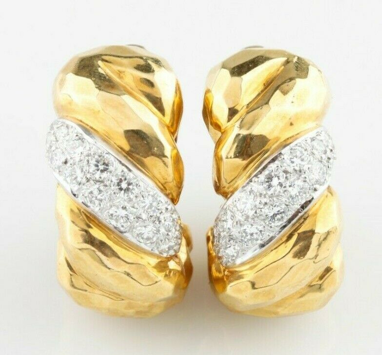 Gorgeous 18k Yellow Gold and Platinum 1.50 Ct Diamond Huggie Clip-On Earrings