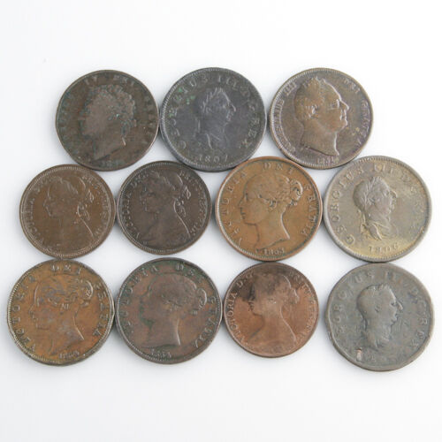 1806-1891 Great Britain Halfpenny Lot (aG-XF, 11 coins) England 1/2 Half Penny