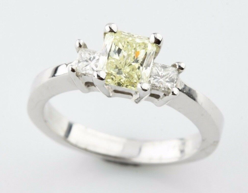 Fancy Light Yellow Radiant Cut 14k White Gold 1.01ct Engagement Ring Size 5.25