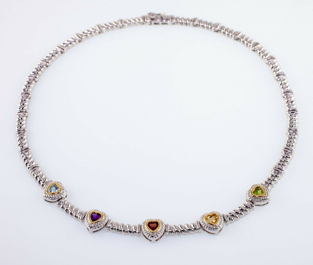 Gorgeous Multi Colors Genuine Gemstones Necklace Set In Sterling Silver