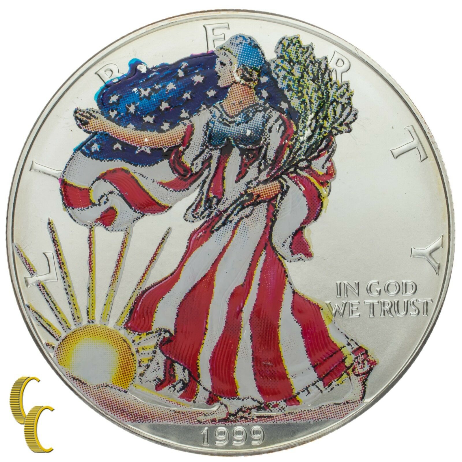 1999 Painted Walking Liberty Silver 1 oz American Eagle 1 w Box