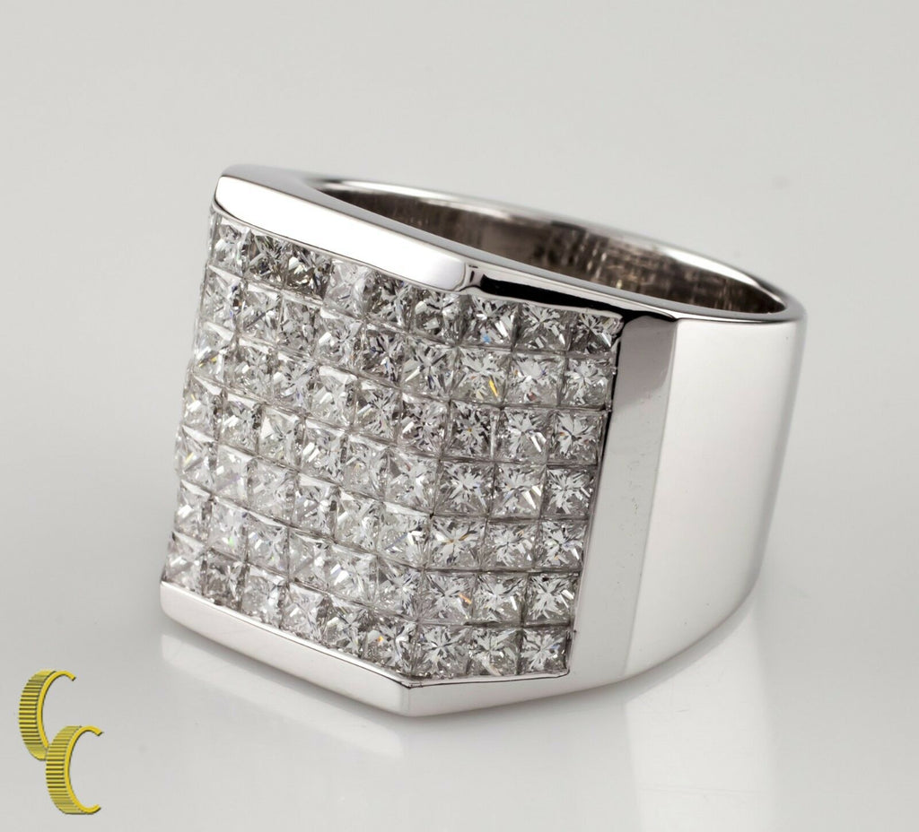14.00 carat Invisible Setting Diamond 18k White Gold Men's Plaque Ring