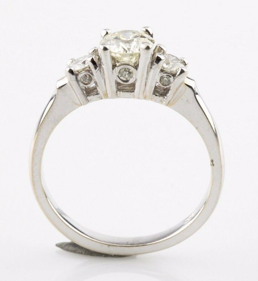 1.64 Carat Round Diamond 3-Stone 18k White Gold Engagement Ring Size 7 w/ Cert