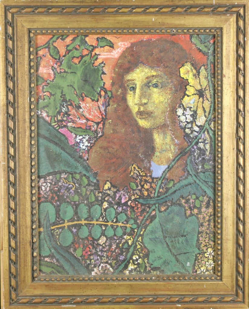 Untitled (Woman Surrounded by Plants) Framed Acylic Painting 20"x16"