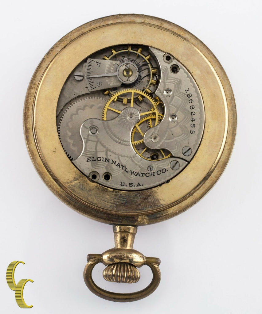 Yellow Gold Filled Elgin Open Face Pocket Watch 7 Jewel Size 6 1916