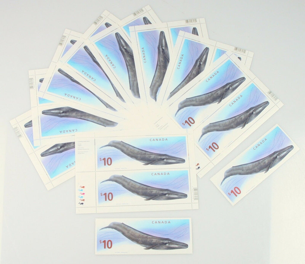 2010 Lot of 9 $10 Blue Whale High Value Canadian Stamps w/ Two Loose Stamps