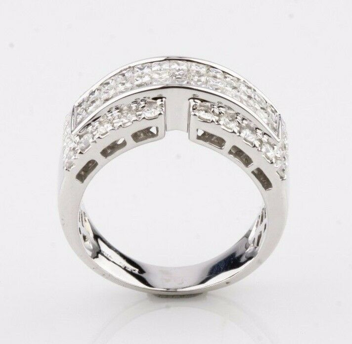 Princess Cut Diamond Invisibly Set 18k White Gold Band Ring Size 6.75