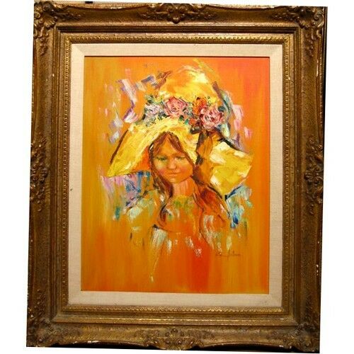 Untitled (Girl in Orange) by Rita Asfour, Oil on Canvas, 34.5" x 29.5", Signed