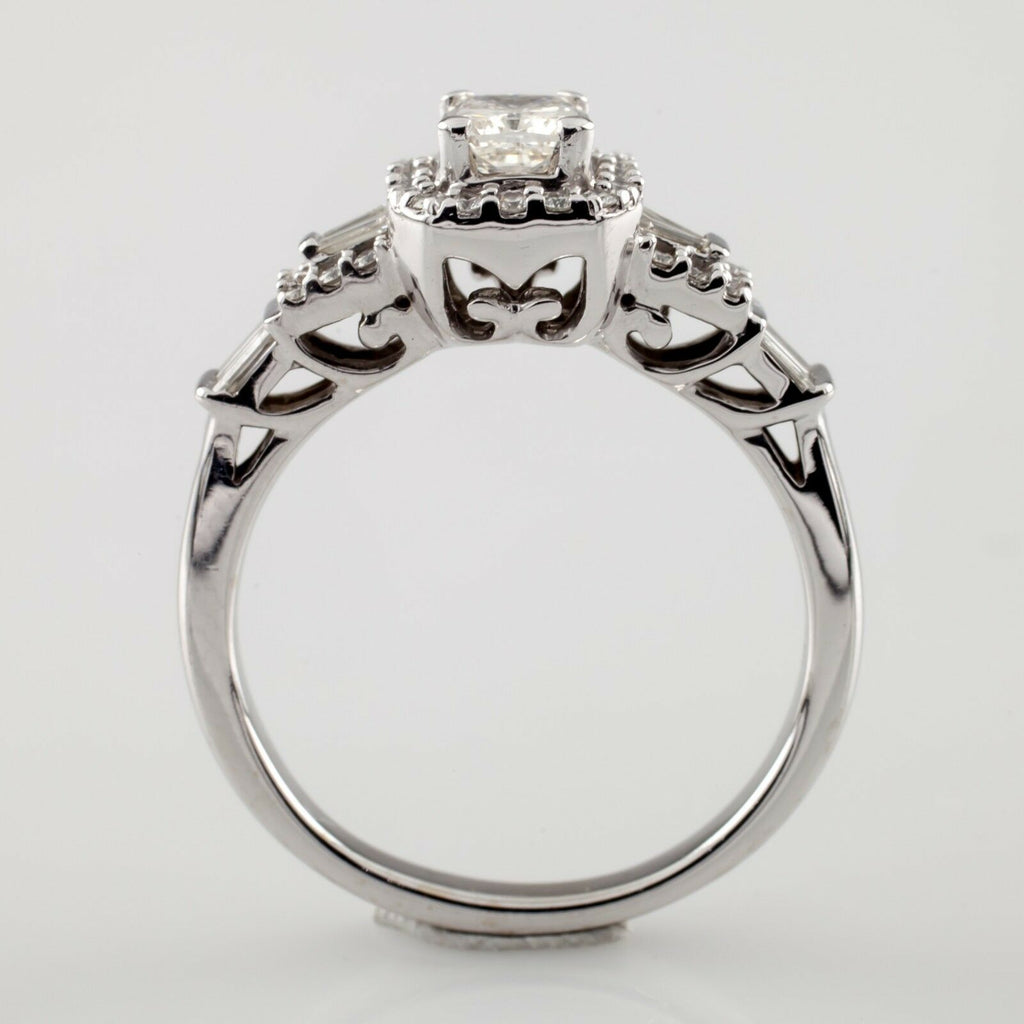 1.35 carat Radiant Diamond Halo 14k White Gold Engagement Ring Size 6.75