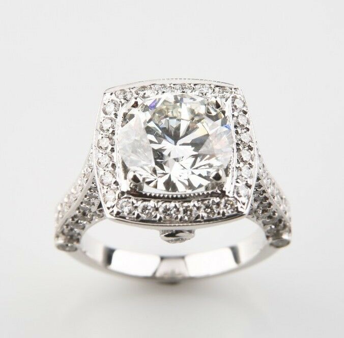3.05 carat Round Brilliant Diamond 14k White Gold Engagement Ring GIA Certified