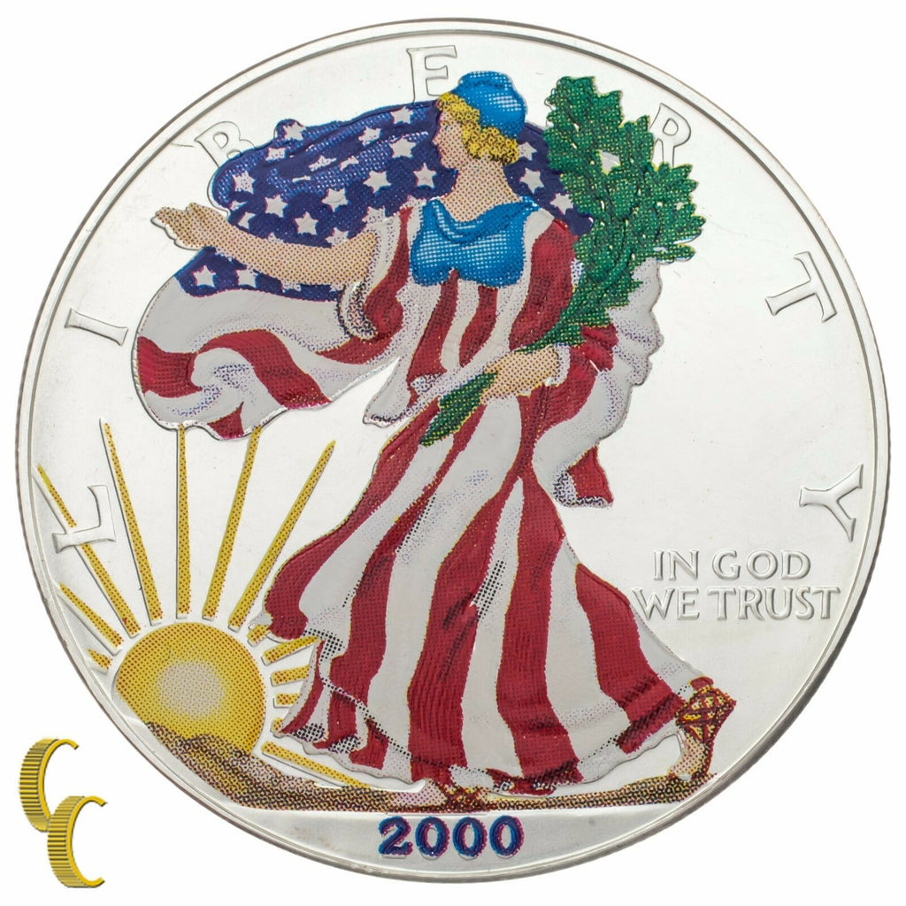 2000 Painted Walking Liberty Silver 1oz American Eagle w/ Box & CoA Uncirculated