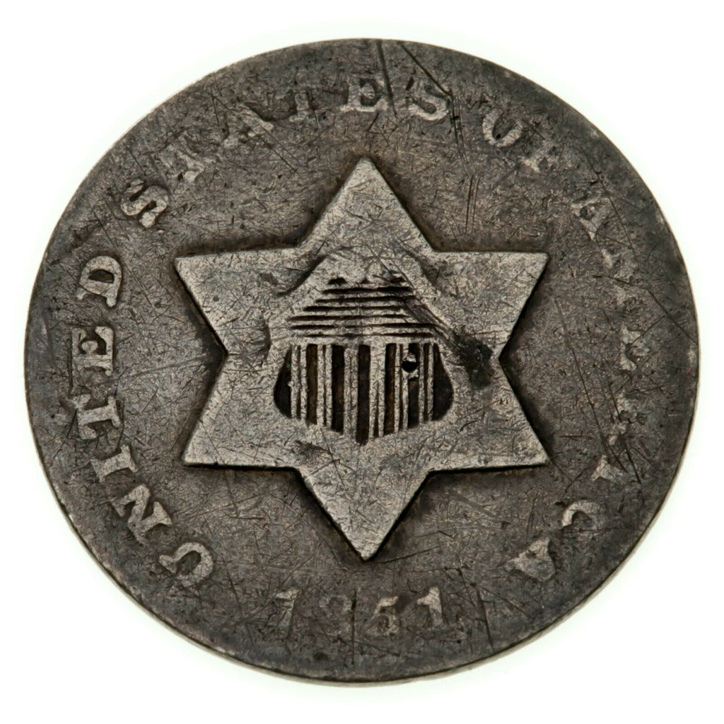 1851-O 3CS Three Cent Silver in About Good AG Condition, Natural Color