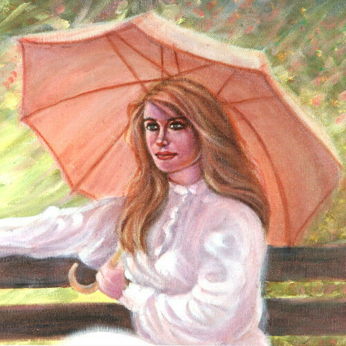 "Pink Umbrella" By Anthony Sidoni 2001 Signed Oil on Canvas 22 1/2"x26 1/4"