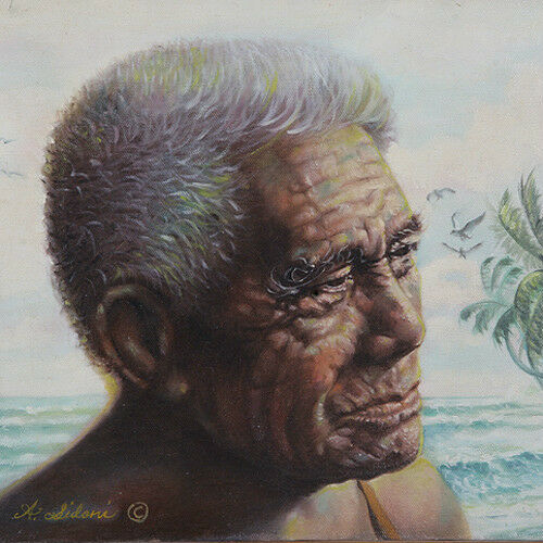 Untitled (Elderly Polynesian Man) By Anthony Sidoni Signed Oil on Canvas