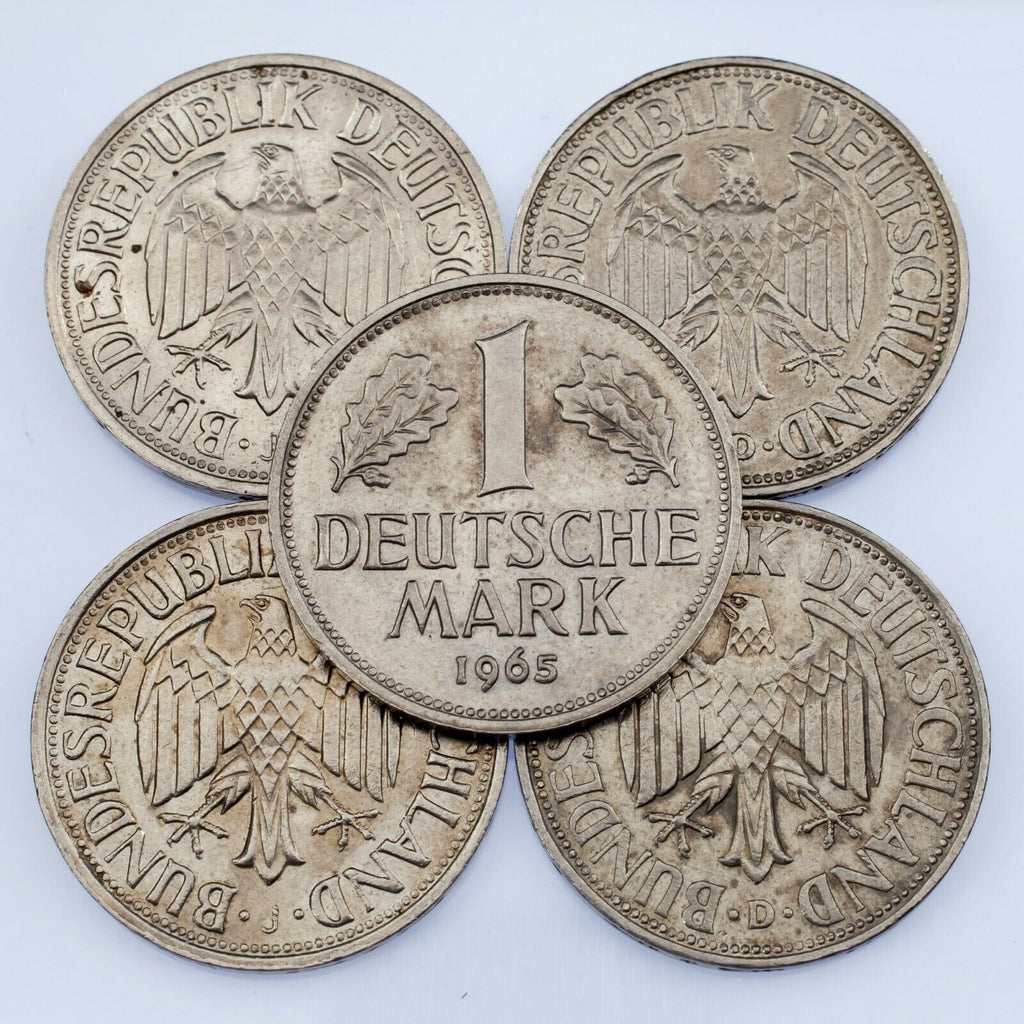 1963-1971 Germany 1 Mark Coin Lot (5 coins) All in XF-AU Condition! KM# 110