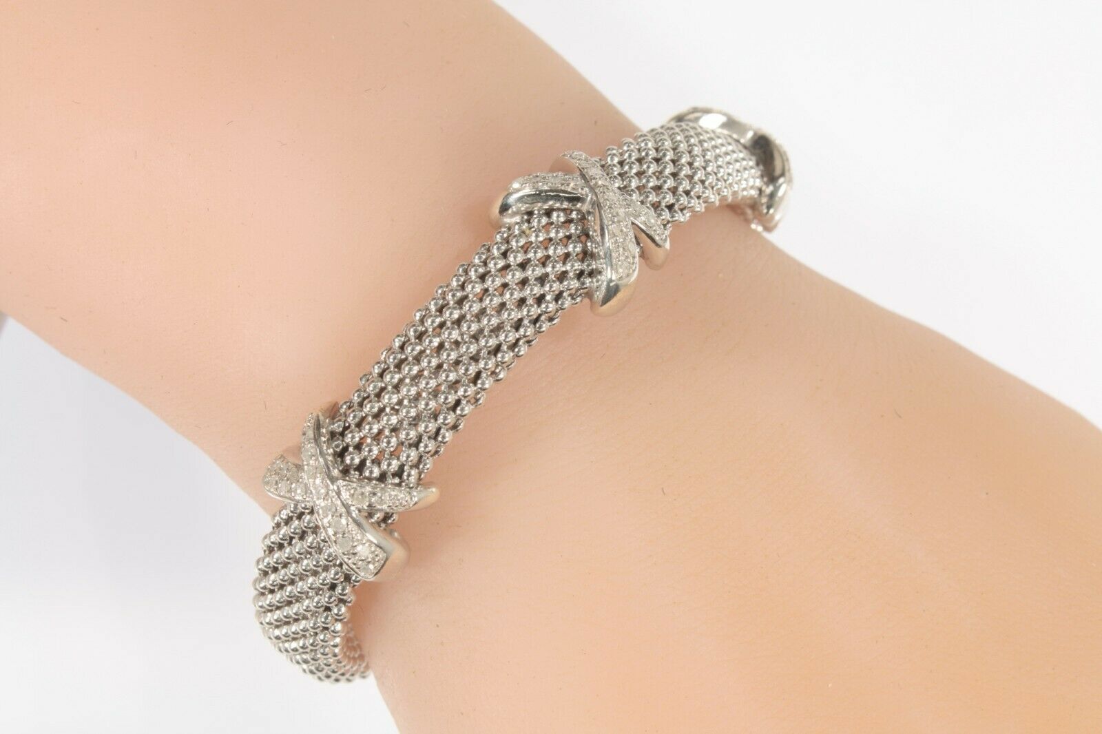 Milanese mesh cuff bracelet, diamonds and citrine
