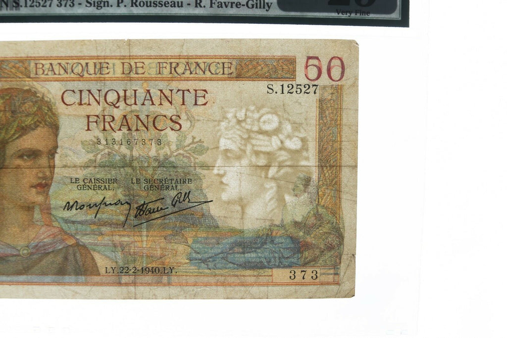 1937-1940 French Fifty Francs VF-25 PMG Banque de France 50F Very Fine P#85b