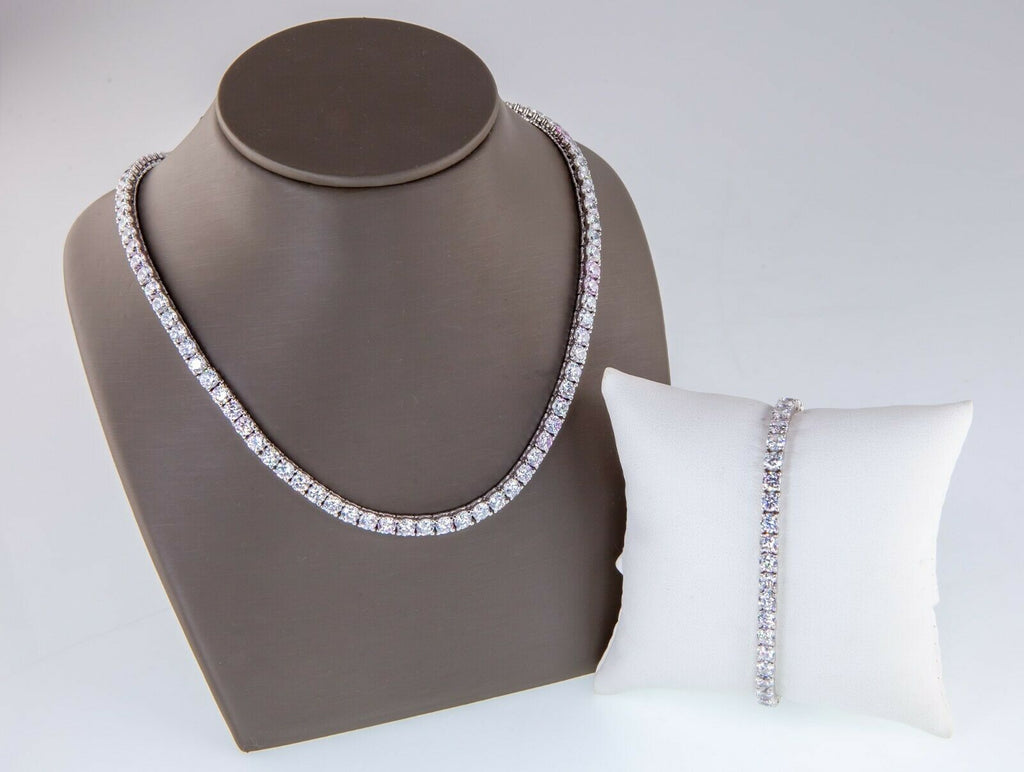 26.00ct t.w. CZ Tennis Necklace & Bracelet Set In Rhodium Plated Sterling Silver