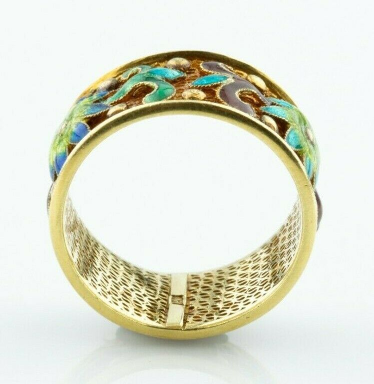Gorgeous 14k Yellow Gold Hand-Made Band Mesh Ring w/ Gorgeous Enamel Detail Sz 6