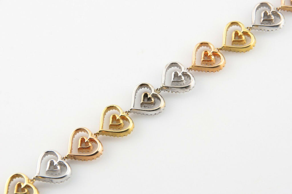 Multi-Colored Heart 2.24 Carat Diamond 18k Gold Bracelet 7 Inches