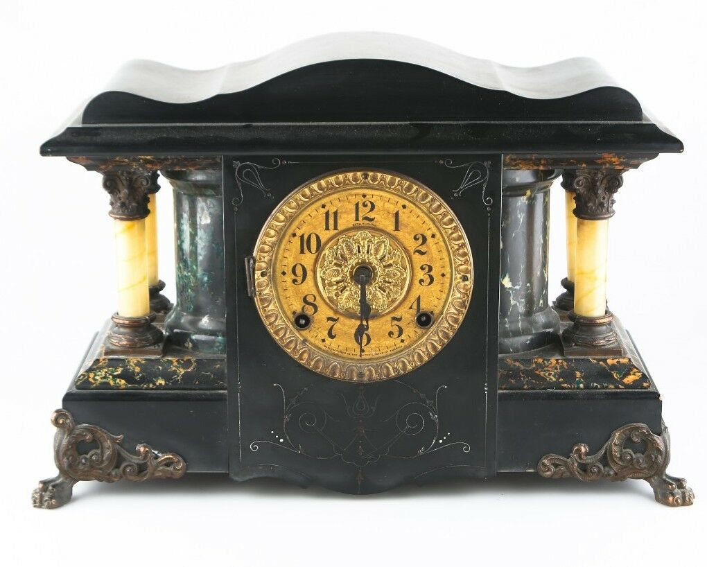 Seth Thomas Adamantine Mantle Clock Larkin Model 35 c1900 w/ Original Bob & Key