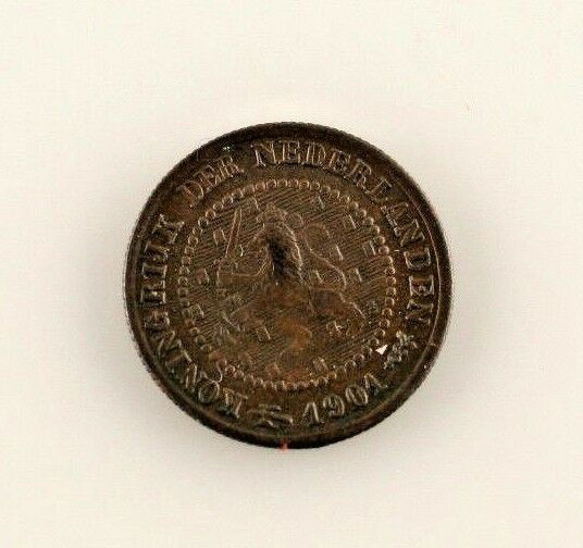1901 Netherlands 1/2 Cent Coin (AU) About Uncirculated Condition