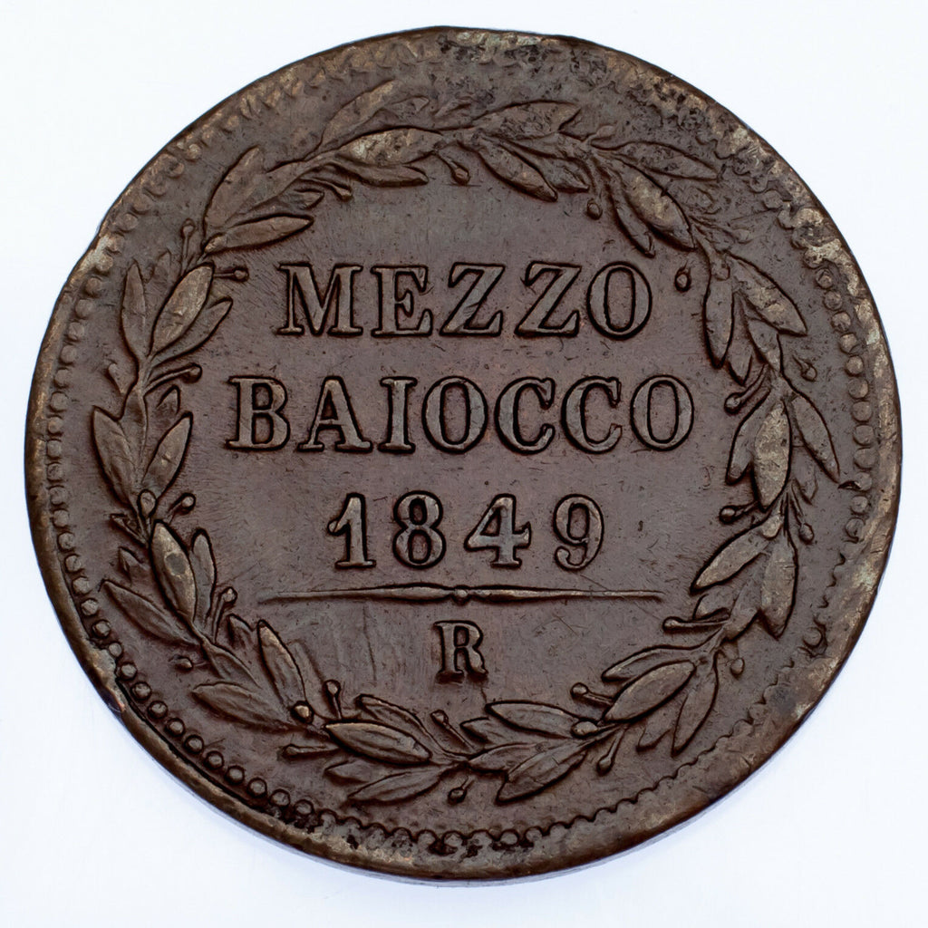 1849-R Italian Papal States Mezzo (1/2) Baiocco Year IIII KM #1340 XF+