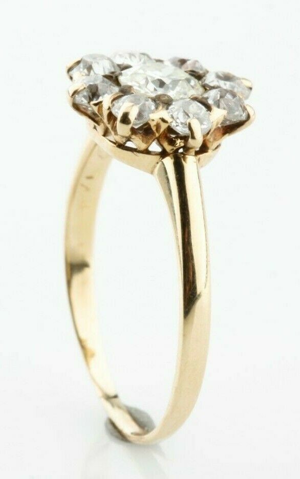 Gorgeous Antique 18k Yellow Gold 1.20 ct Old Miner's Cut Diamond Cluster Ring