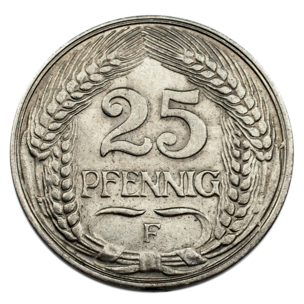 1909-F German Empire 25 Pfennig Coin (Uncirculated Condition) KM# 18