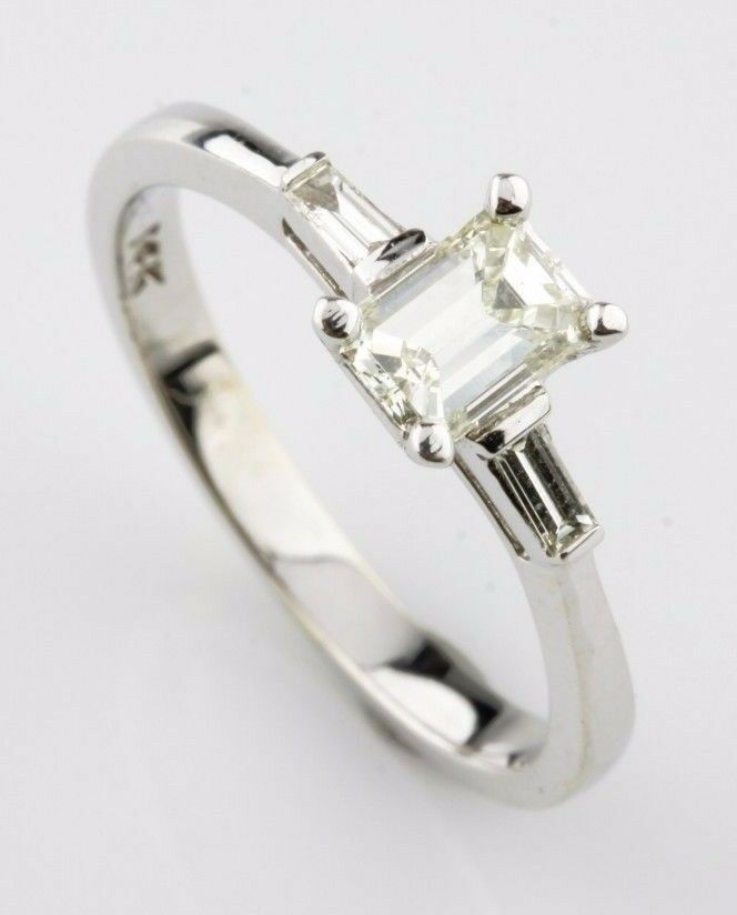 0.70 carat Three-Stone Diamond 14k White Gold Engagement Ring Size 6.75